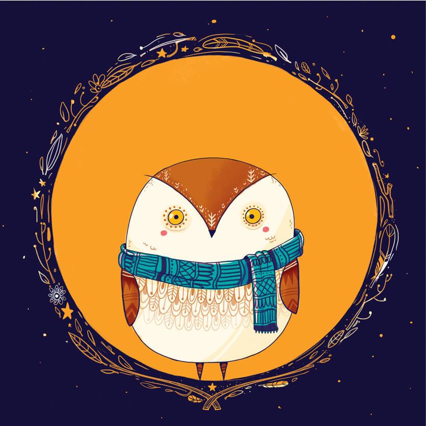 Chumbak Circle Owl Orange Wall Art