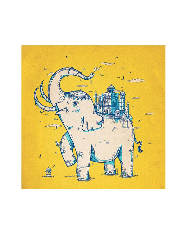 Chumbak Elephant Monument Yellow Wall Art