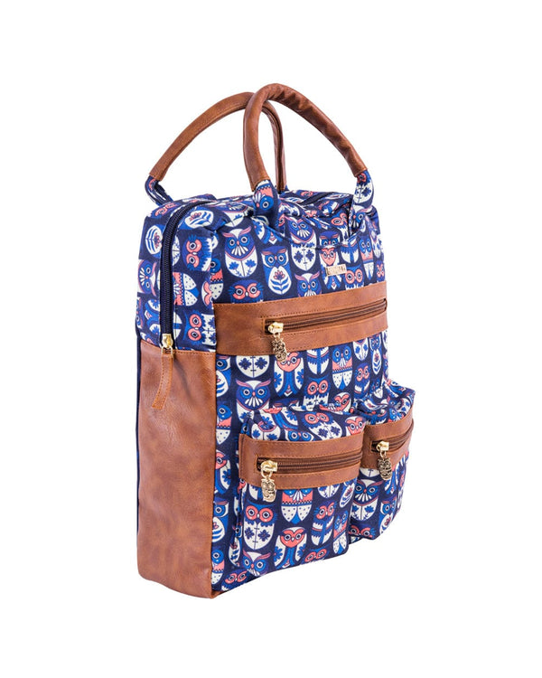 Chumbak Flower Owl Printed Canvas Backpack
