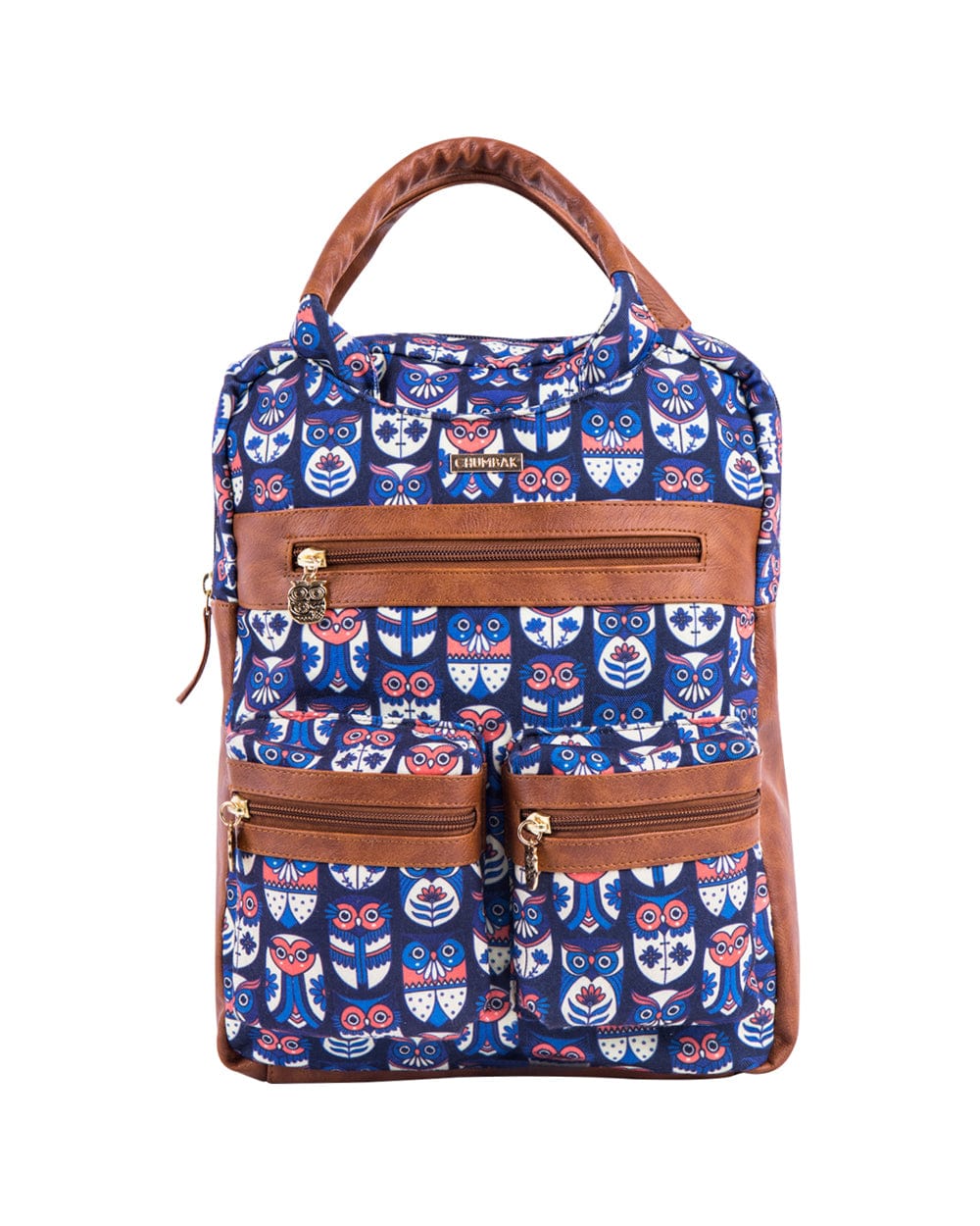 Chumbak Flower Owl Printed Canvas Backpack
