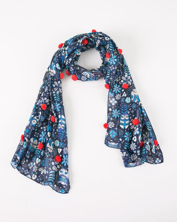 Chumbak Classic Chumbak Owl Pom-pom Scarf ' Navy Blue