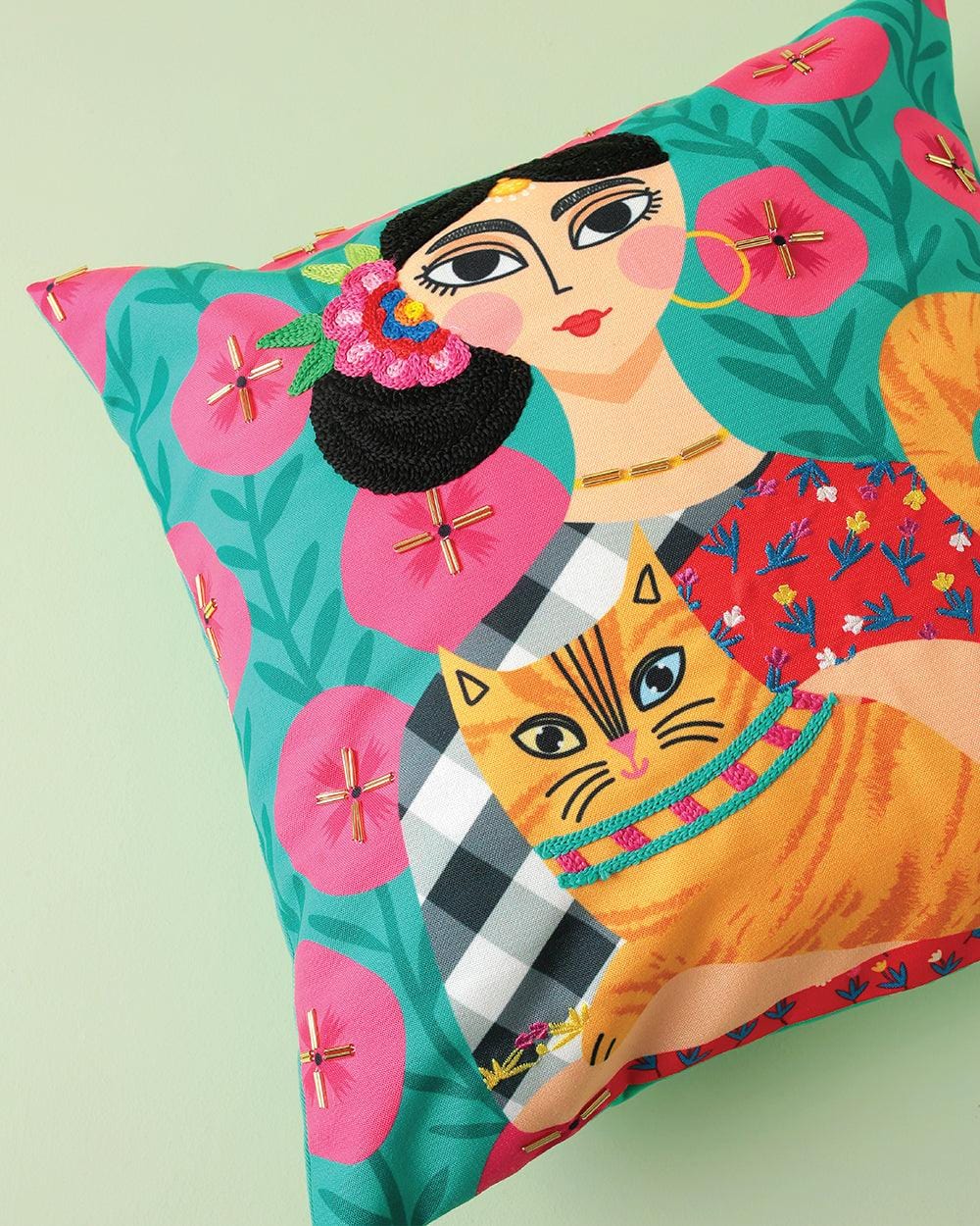Chumbak Cat Lady 16” Cushion Cover