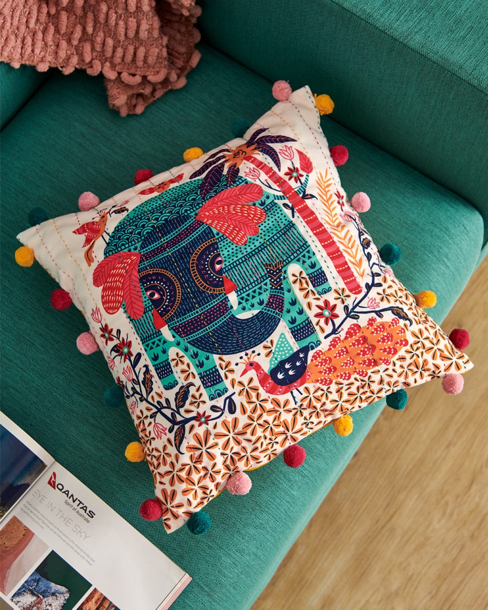 Chumbak Galle Elephant 16" Gondh Cushion Cover