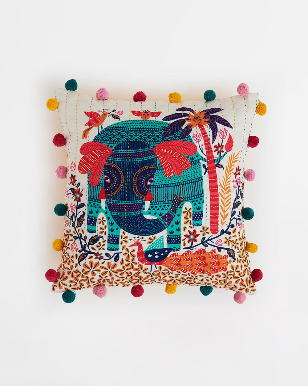 Chumbak Galle Elephant 16" Gondh Cushion Cover