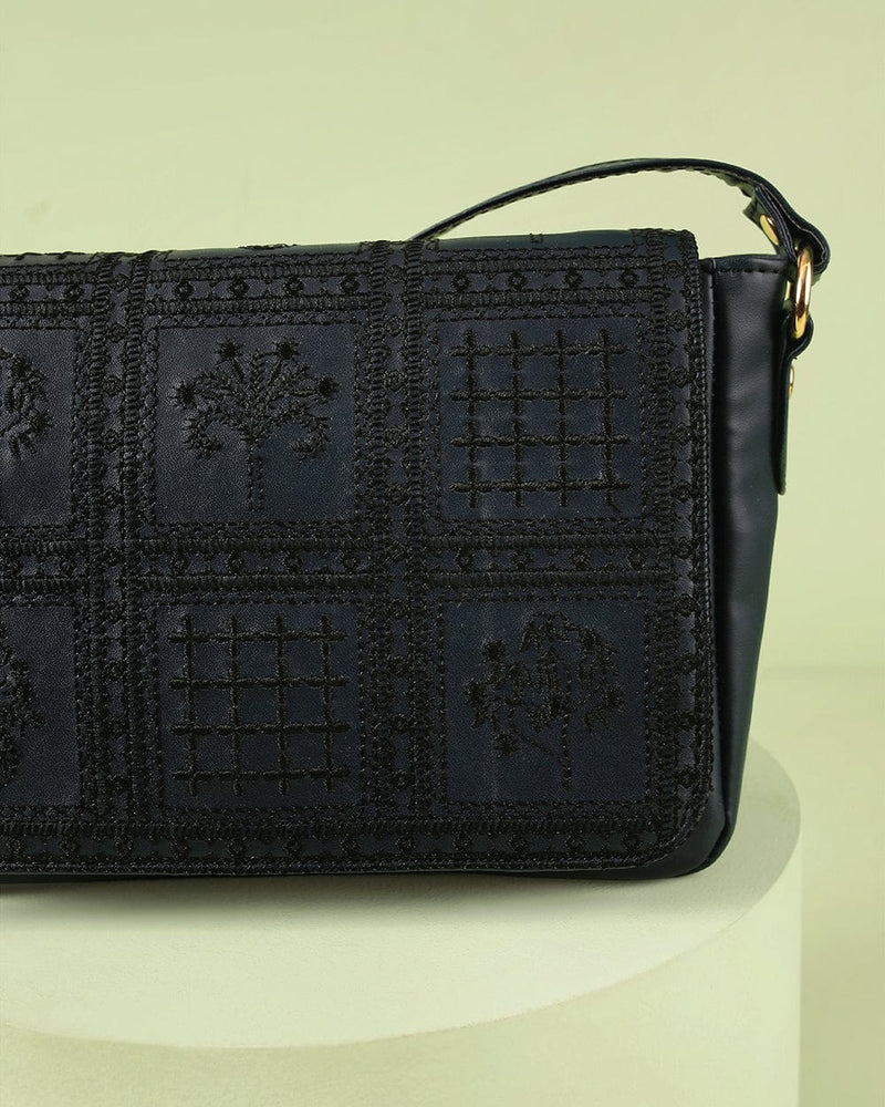 Chumbak Vintage Embroidered Crossbody Bag ' Black