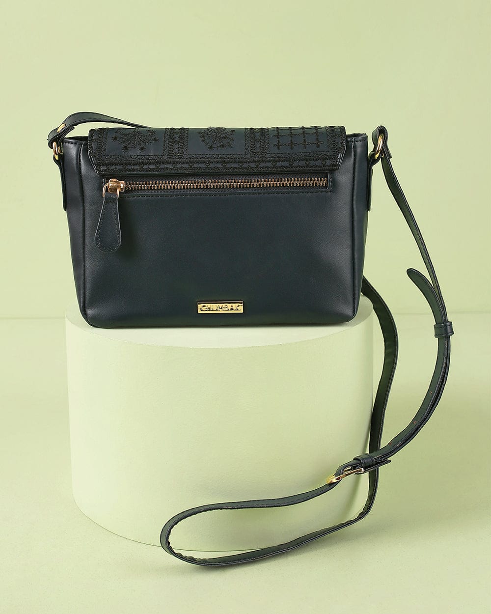 Chumbak Vintage Embroidered Crossbody Bag ' Black