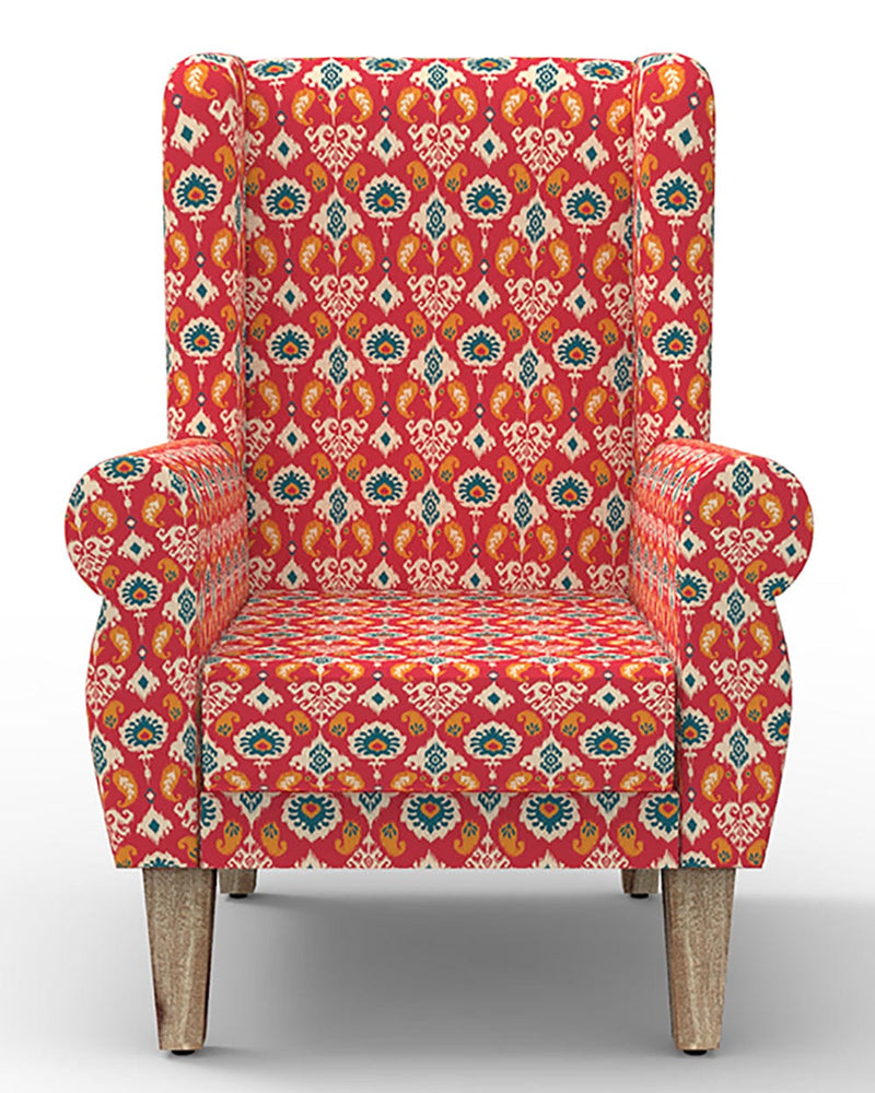 Chumbak Begum Wing Chair - Red Ikkat