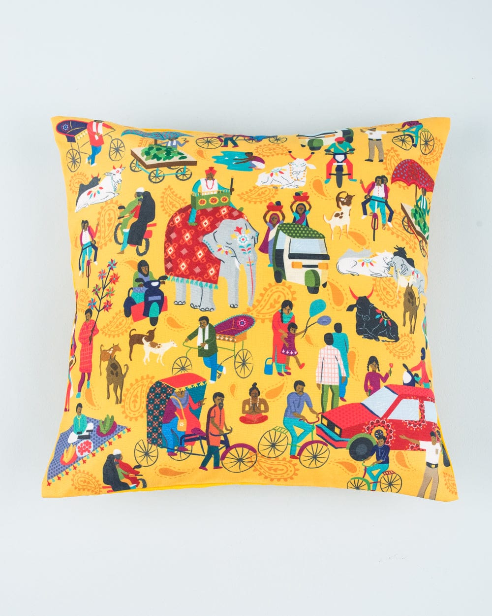 Indian Traffic 16” Cushion Cover- Yellow