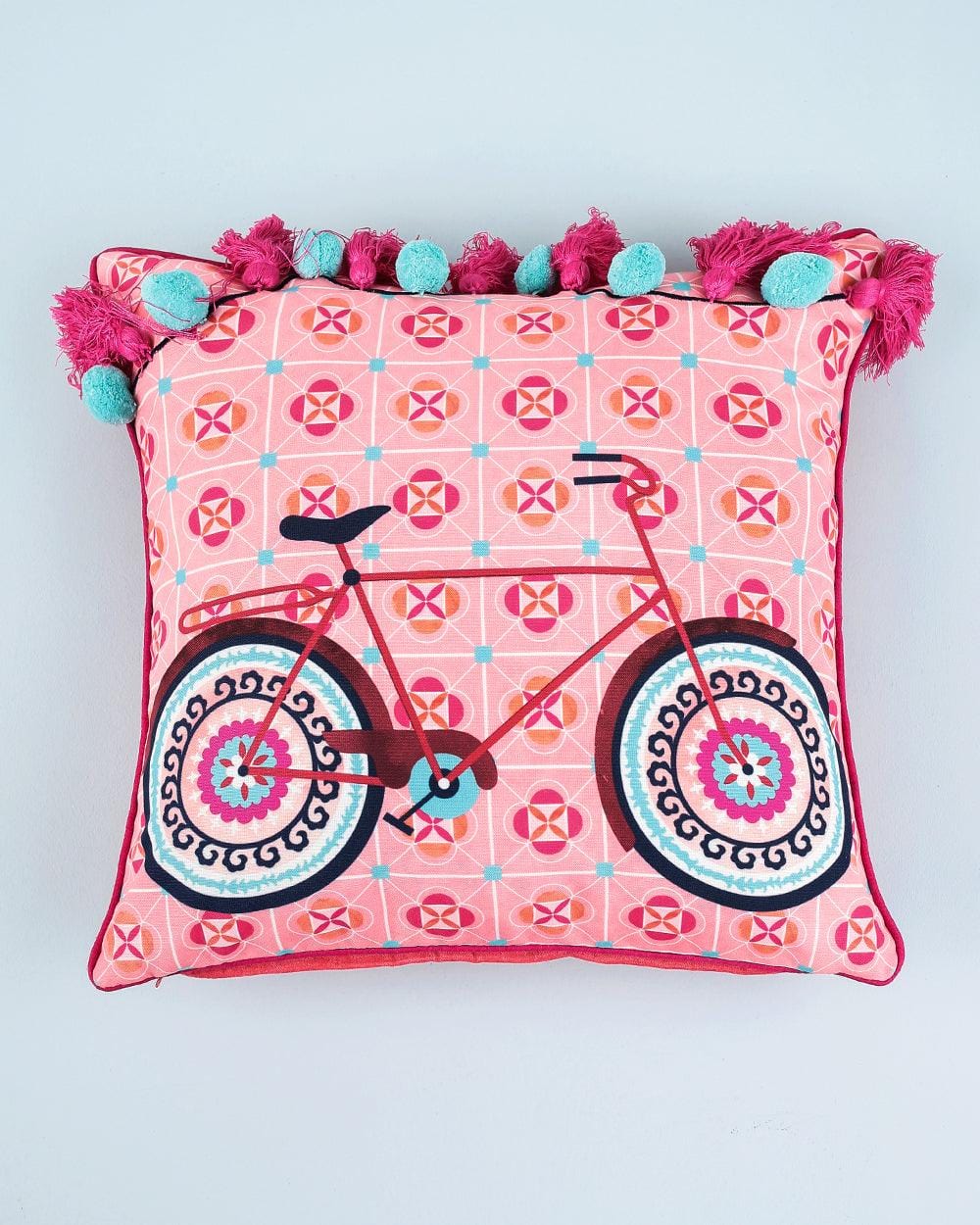 Boho Cycle Pom ' Pom Cushion Cover