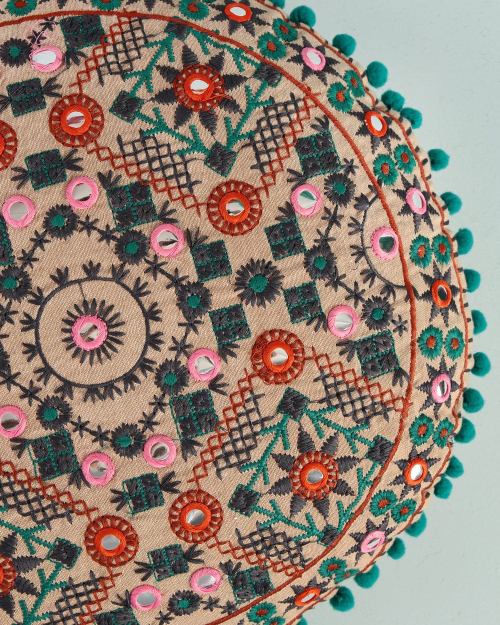 Chumbak Kathi Embroidered Round Cushion Cover