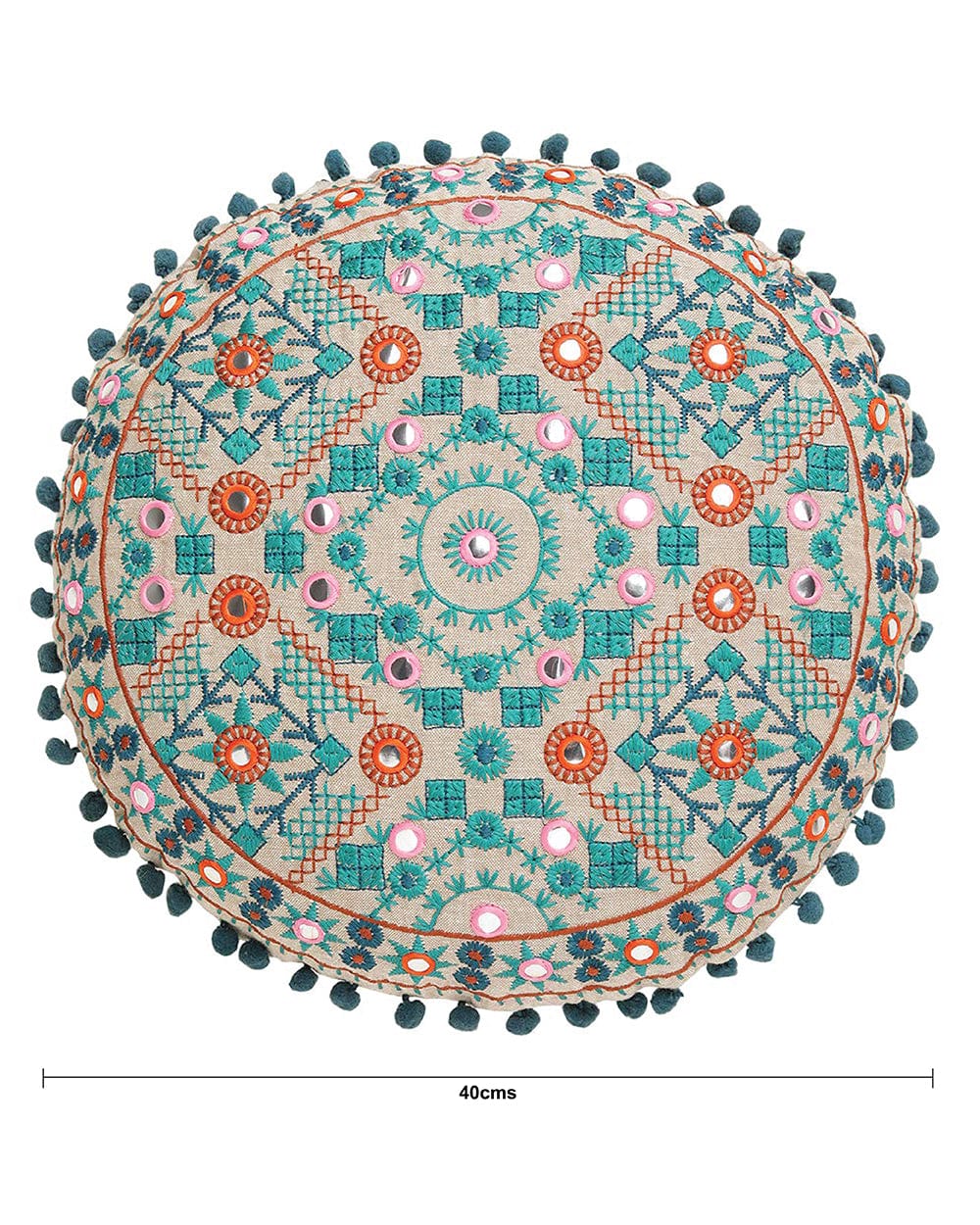 Chumbak Kathi Embroidered Round Cushion Cover