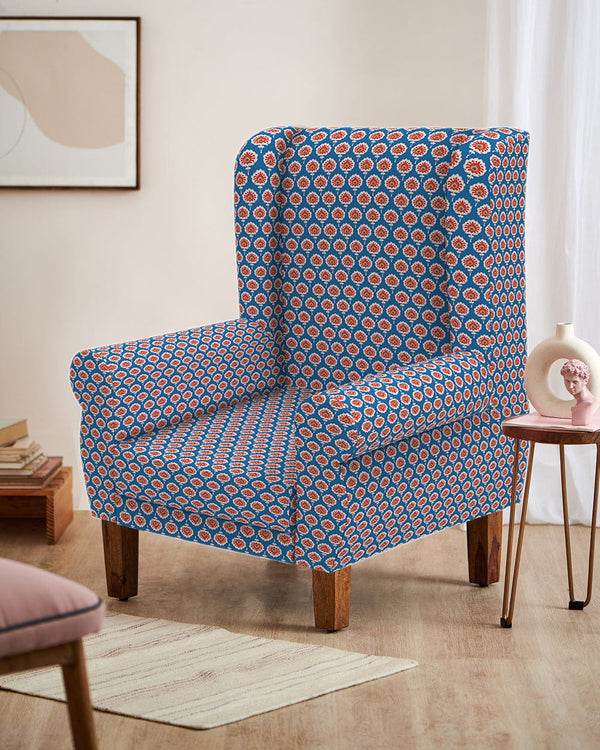Chumbak Begum Wing Chair - Blue Ikkat