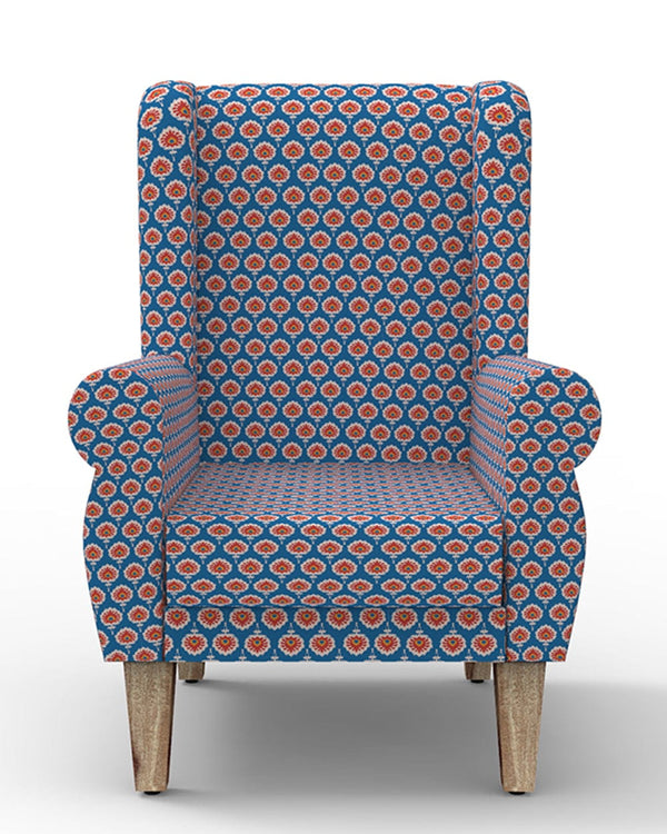 Chumbak Begum Wing Chair - Blue Ikkat