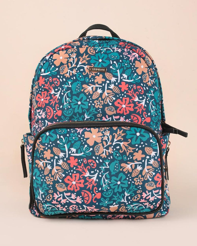 Chumbak Doodled Flowers Backpack - Navy Blue