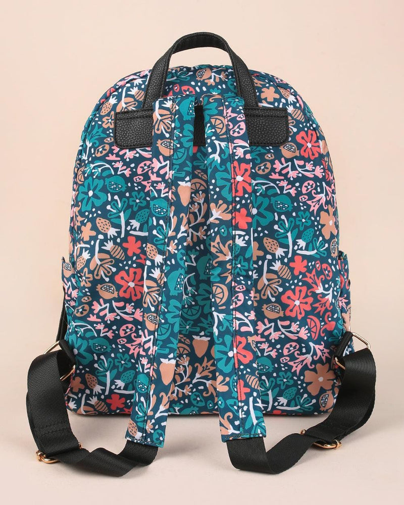 Chumbak Doodled Flowers Backpack - Navy Blue