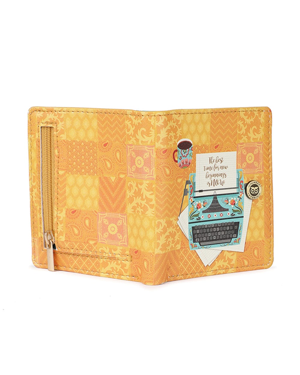 Chumbak Floral Typewriter Yellow Printed Snap Button Wallet