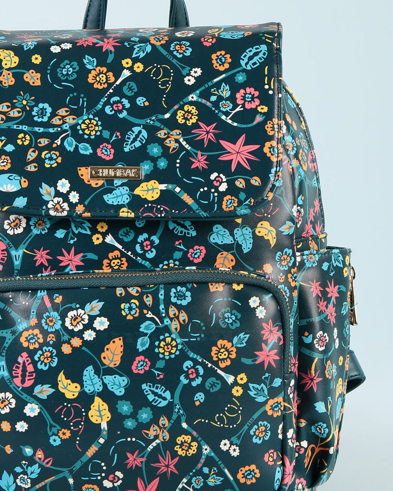Chumbak Leafy Branches Printed Backpack - Teal