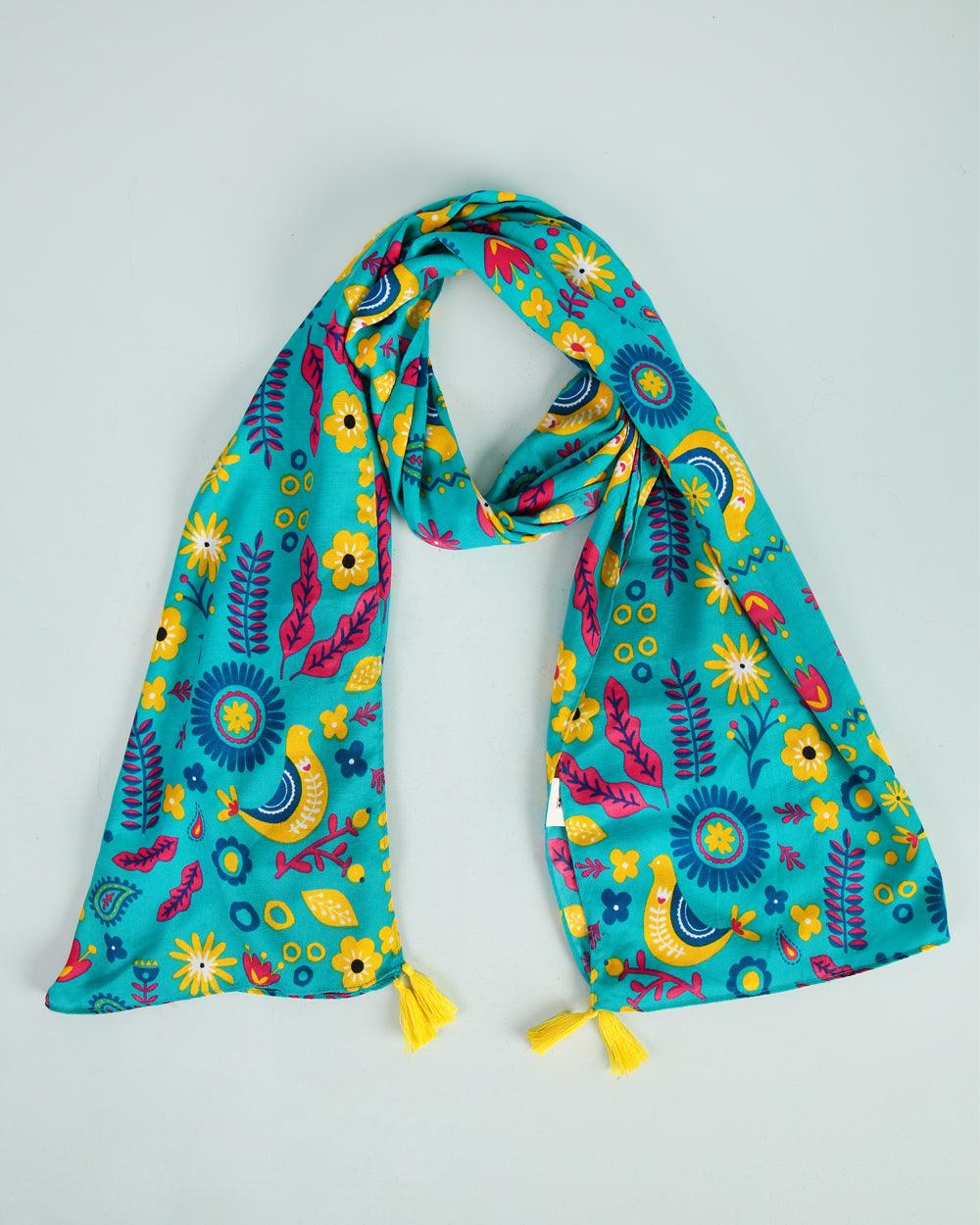 Chumbak Blooming Birdie Garden Rectangular Scarf