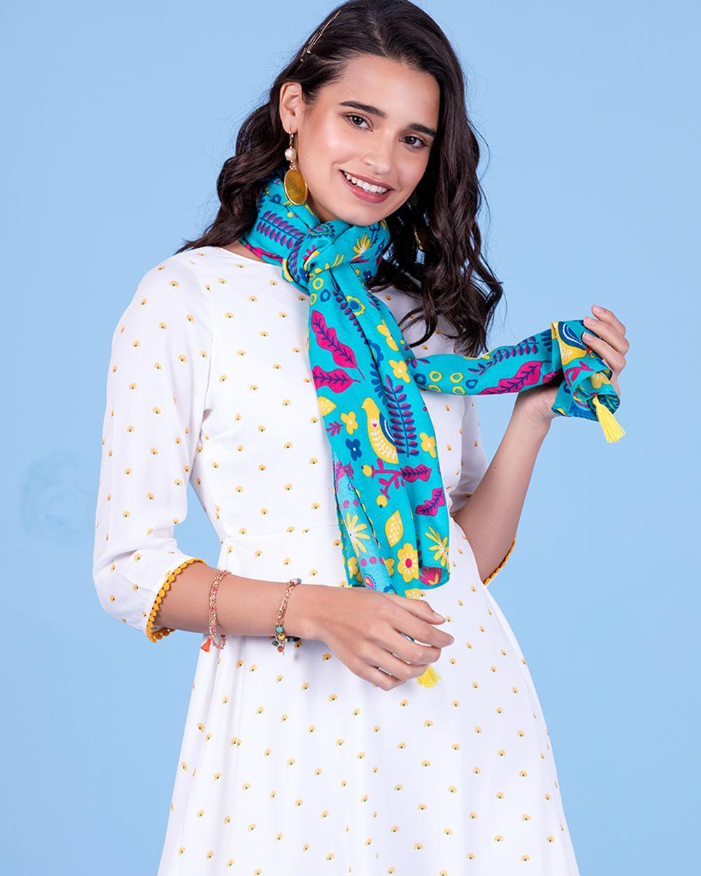 Chumbak Blooming Birdie Garden Rectangular Scarf