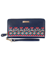 Chumbak Floral Bunch Embroidered Navy Long Wallet