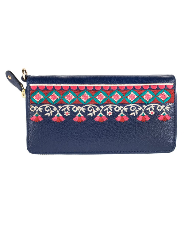 Chumbak Floral Bunch Embroidered Navy Long Wallet