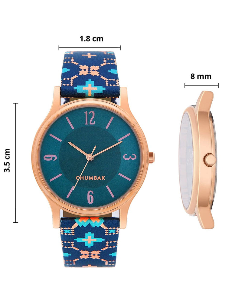 Chumbak TEAL by Chumbak Ethnic Touch Printed Strap Wrist Watch