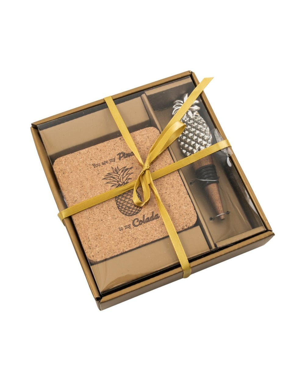 Pineapple Party Gift Set With 4 Coasters And A Wine Stopper