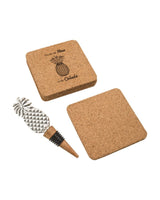Chumbak Pineapple Party Gift Set With 4 Coasters And A Wine Stopper