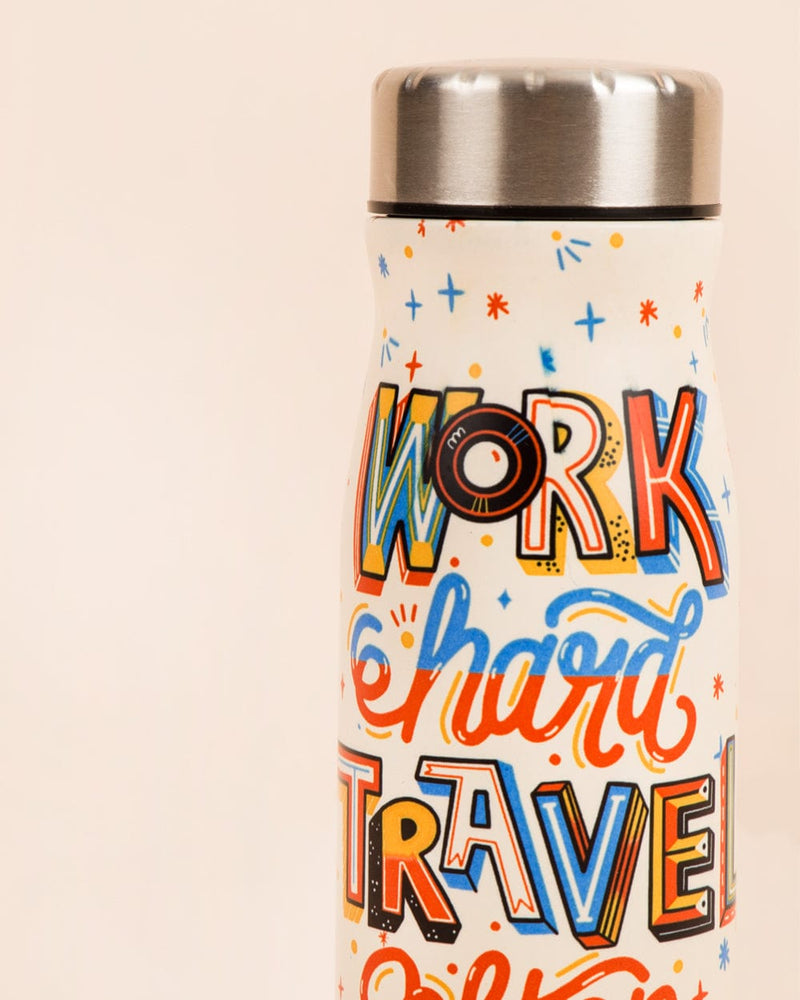 Chumbak Work Hard Travel Often Water Bottle - Ivory