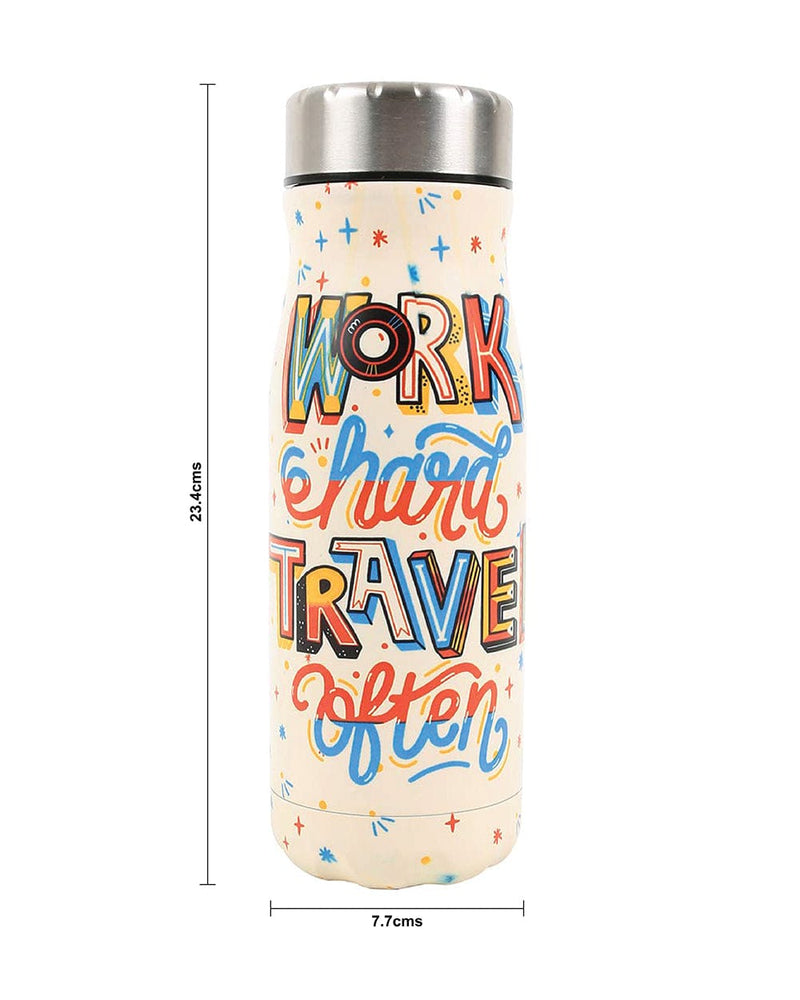 Chumbak Work Hard Travel Often Water Bottle - Ivory