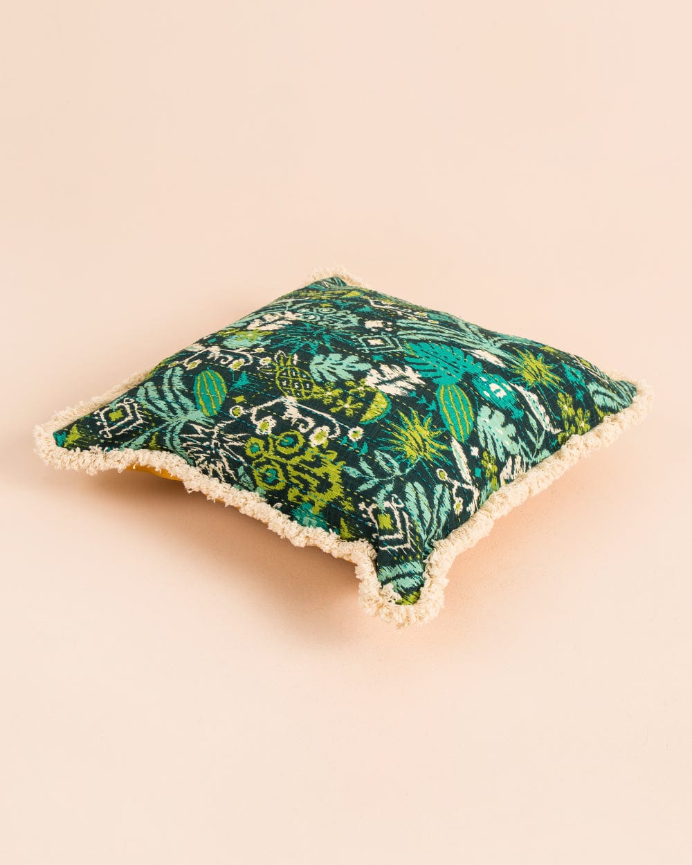Chumbak Tropical Ikat Fringe Cushion Cover