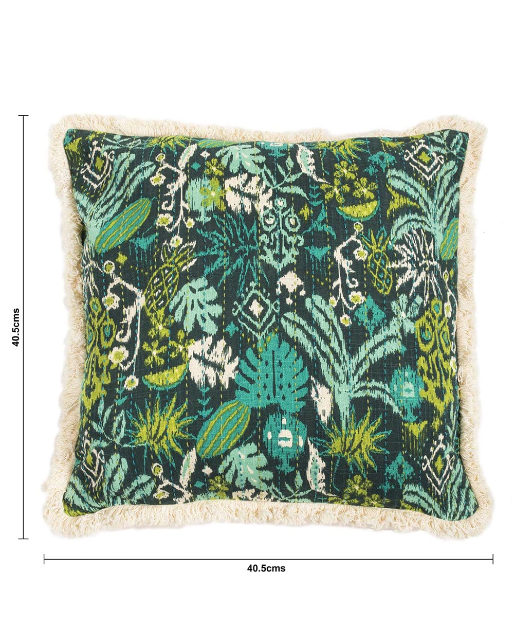 Chumbak Tropical Ikat Fringe Cushion Cover