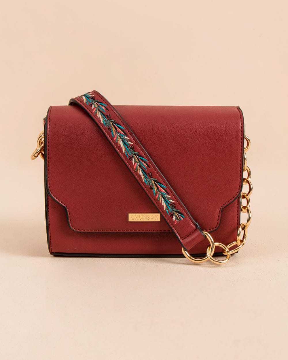 Chumbak Tropical Vines Crossbody Bag ' Maroon