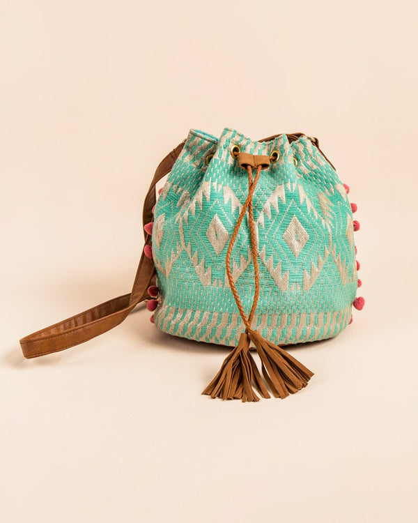 Chumbak Satin Stitch Bucket Mint Sling Bag