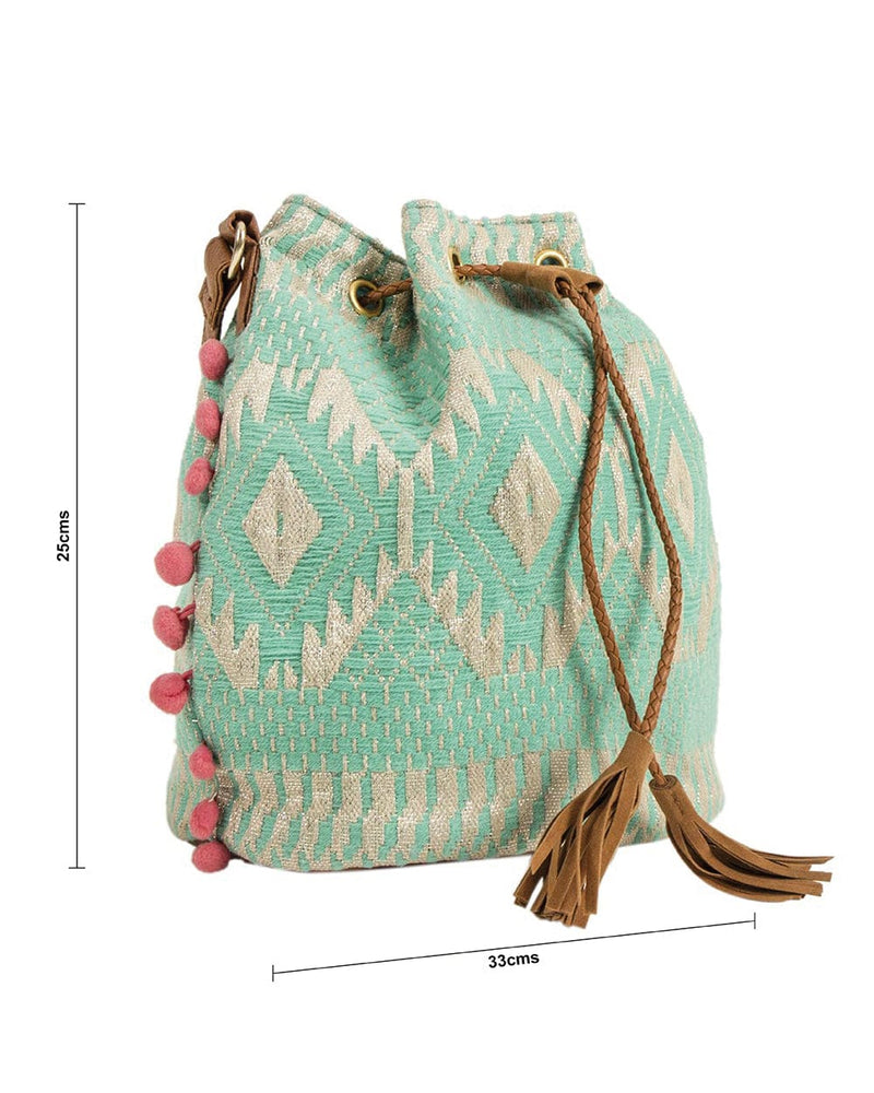 Chumbak Satin Stitch Bucket Mint Sling Bag