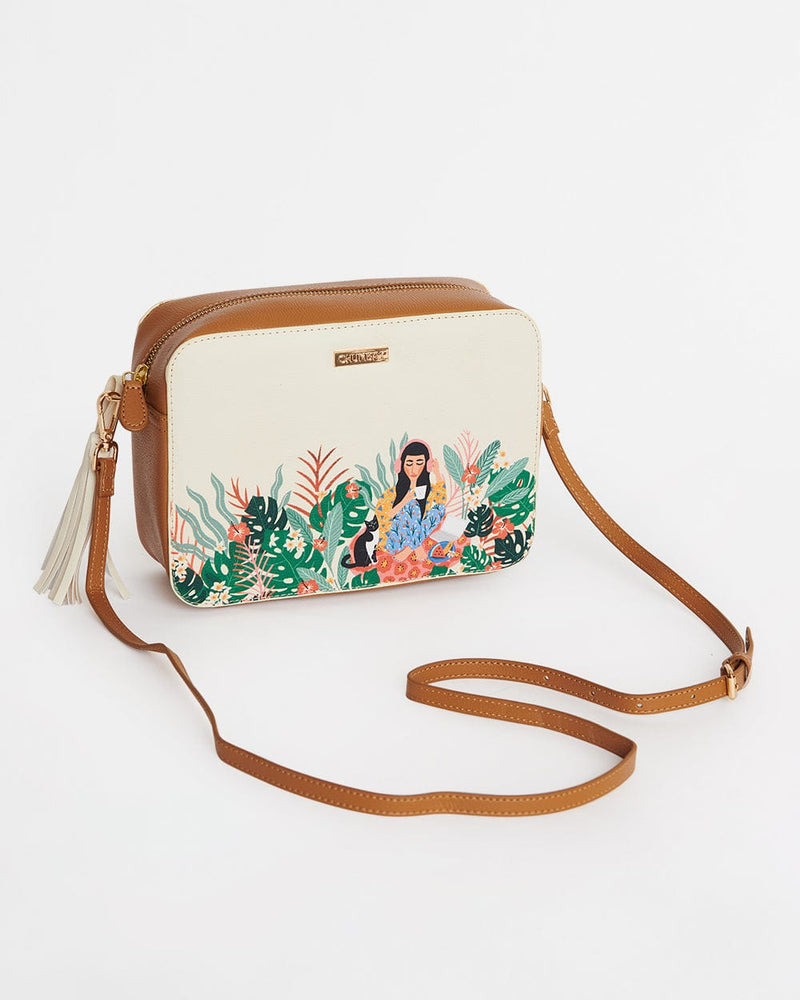 Chumbak Relaxed Afternoon Printed Sling Bag - Ivory