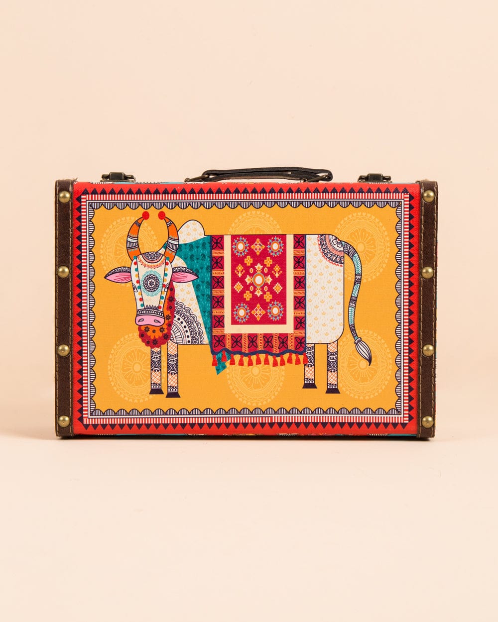 Chumbak Ornate Cows Suitcase - Yellow