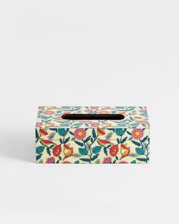 Chumbak Country Wooden Tissue Box  -  Floral,  9” x 5” x 3”