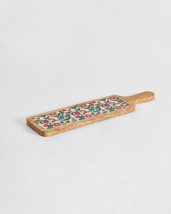 Chumbak Country Wooden Snack Platter - Floral, Rectangular, 18” x 4.5”