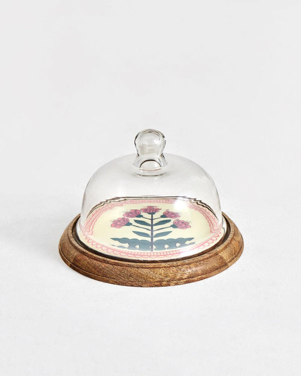 Chumbak Country Wooden Cake Cloche - Floral, 8”