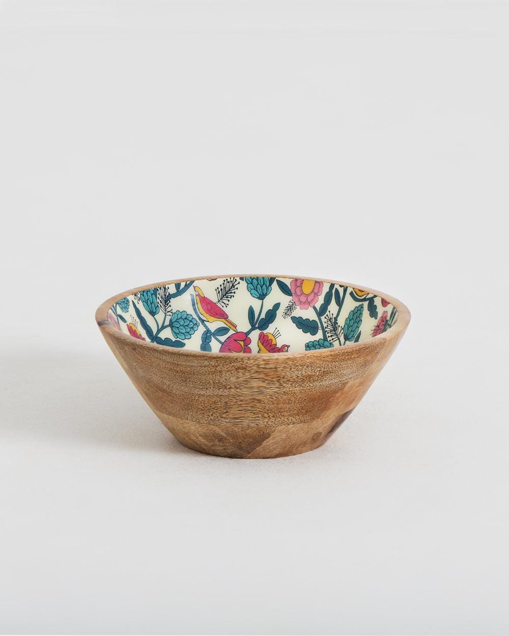 Chumbak Country Wooden Large Bowl -  Floral, 8”x 8” x 3.5”