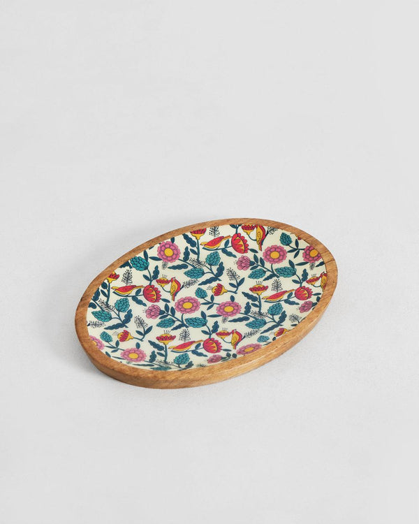 Chumbak Country Wooden Snack Platter - Floral, Oval - 12''