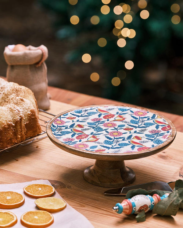 Chumbak Country Wooden Cake stand -  Floral,  9.74” x 9.74” x 5”