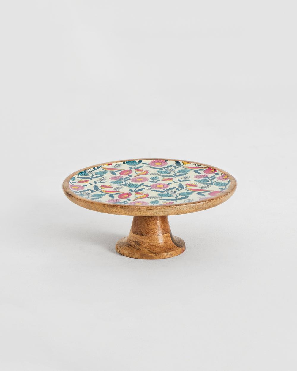 Chumbak Country Wooden Cake stand -  Floral,  9.74” x 9.74” x 5”