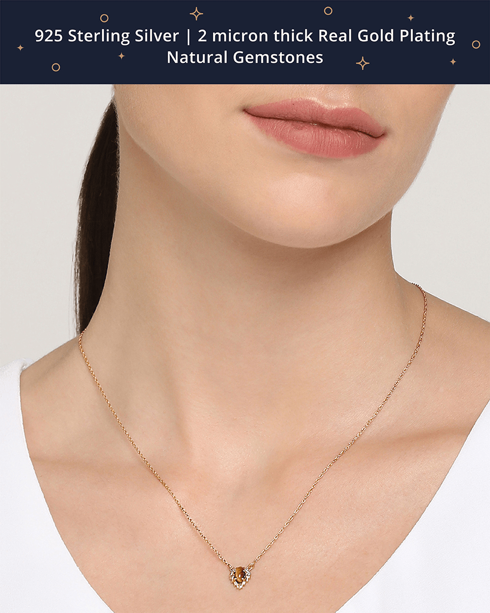 Chumbak Leo Zodiac Necklace - Tiger Eye, Diamond