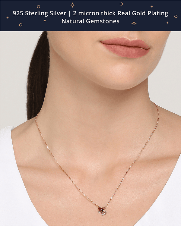 Chumbak Aquarius Zodiac Necklace - Red Garnet, Diamond