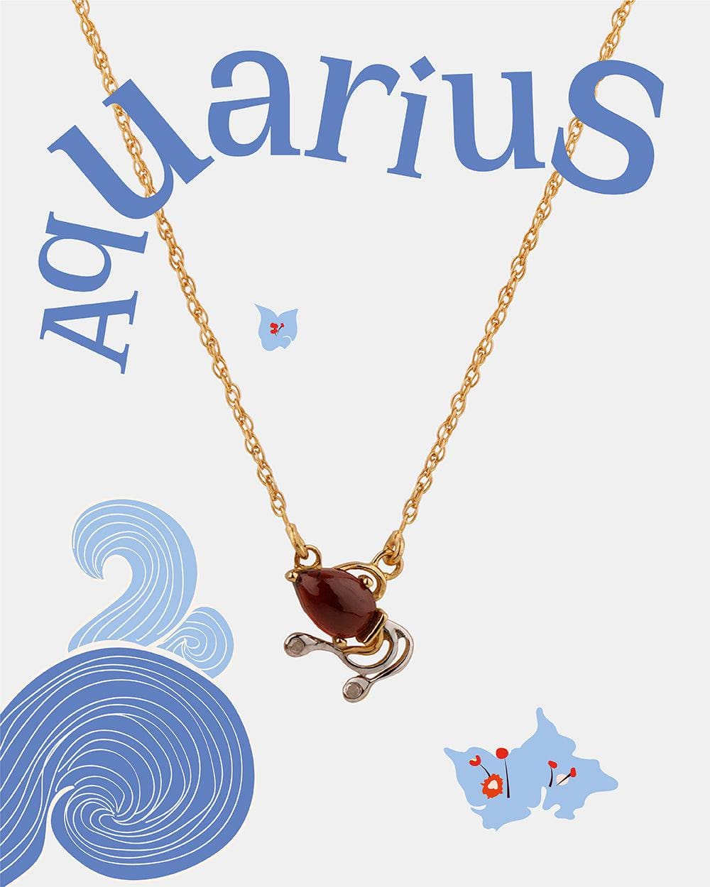 Chumbak Aquarius Zodiac Necklace - Red Garnet, Diamond