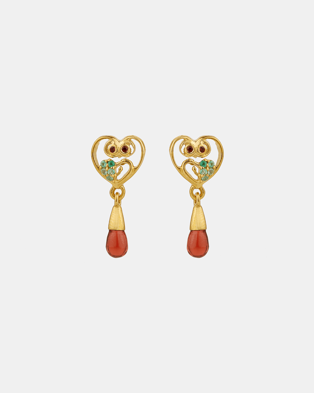 Chumbak With Owl My Heart Tear Drop Earrings -  Red Garnet