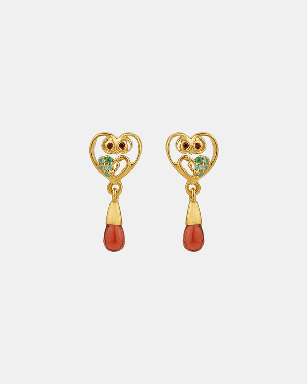 Chumbak With Owl My Heart Tear Drop Earrings -  Red Garnet
