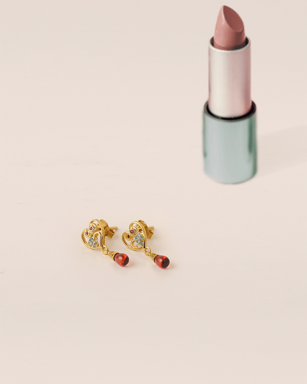 Chumbak With Owl My Heart Tear Drop Earrings -  Red Garnet